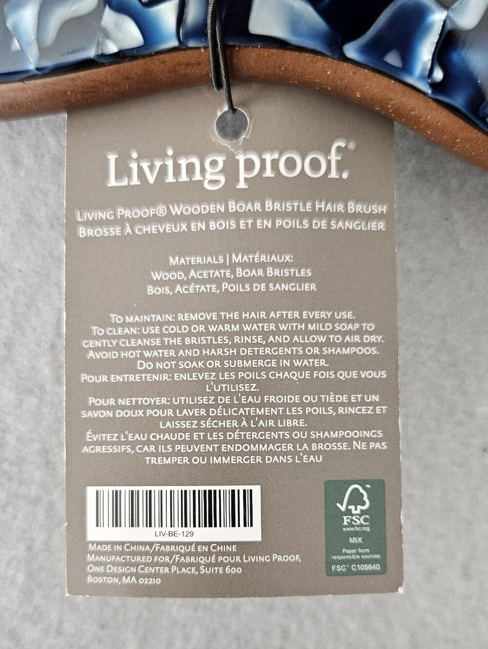 Living Proof Wooden Boar Bristle Hair Brush NWT Natural Wood Styling Brush